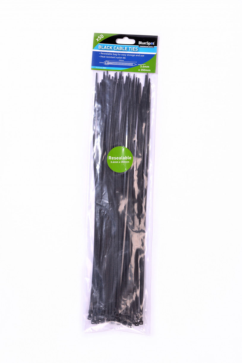 50 PCE 3.6mm x 350mm Black Cable Ties