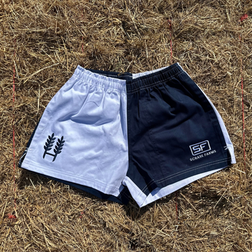 Scrase Farms X Hexby Blue/White Harlequin Shorts