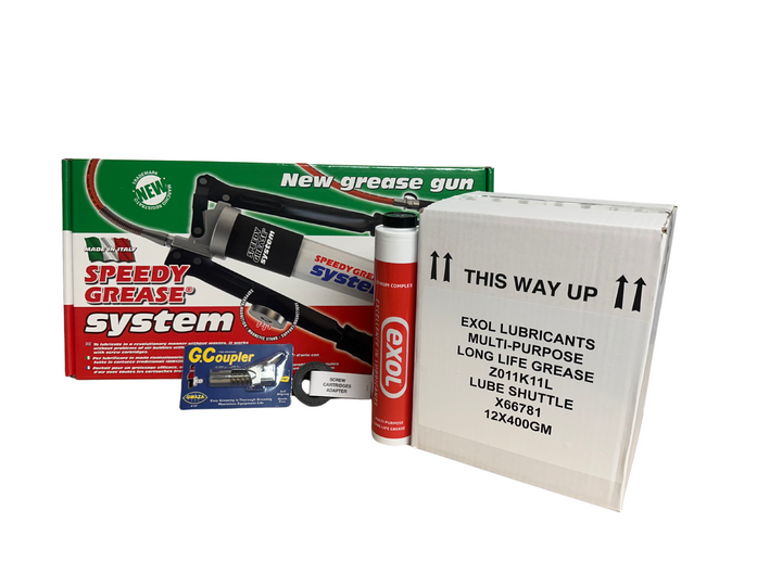 Special Offer - Speedy Grease Gun, G Coupler, Lubeshuttle Adaptor and Red Complex Grease Cartridges (x12 Screw-in Type)