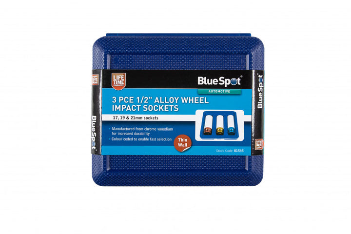 3 PCE 1/2" Alloy Wheel Impact Sockets (17, 19, 21mm)