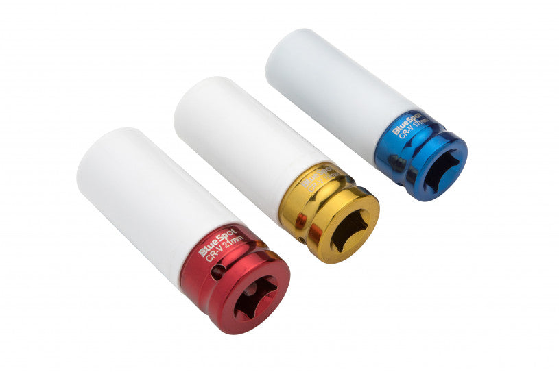 3 PCE 1/2" Alloy Wheel Impact Sockets (17, 19, 21mm)