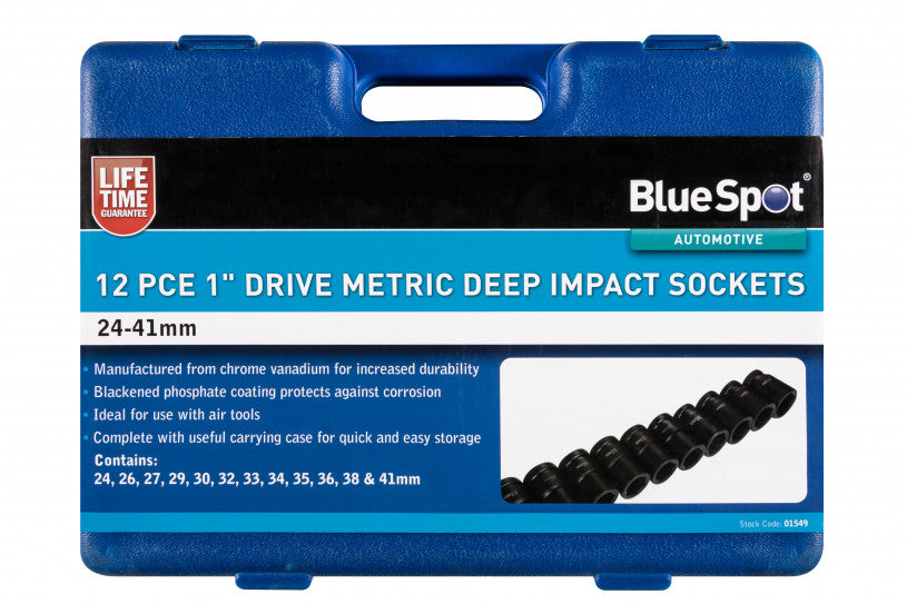 12 PCE 1" Metric Deep Impact Sockets (24-41mm)