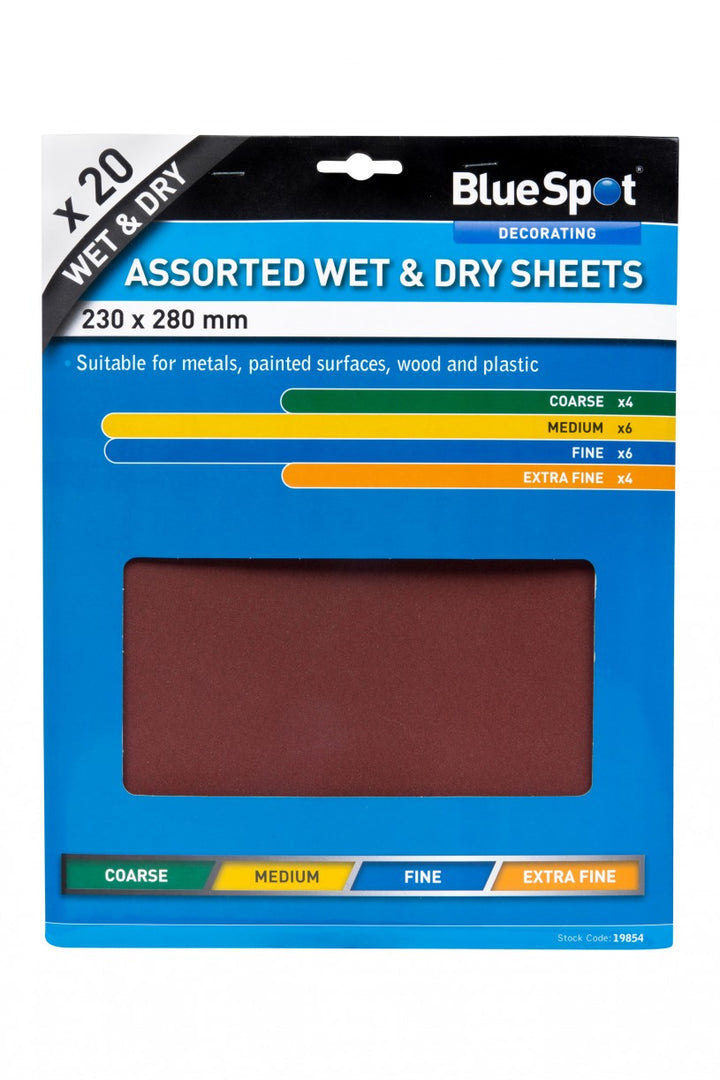 20 Pce Assorted Wet And Dry Sandpaper Sheets