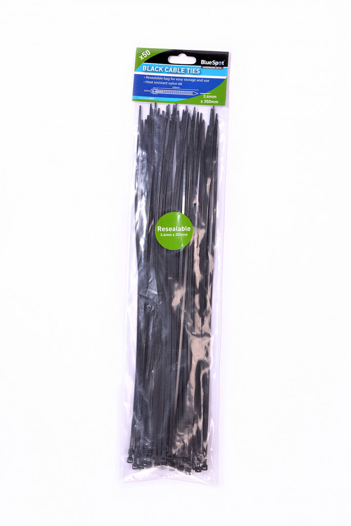50 PCE 3.6mm x 350mm Black Cable Ties