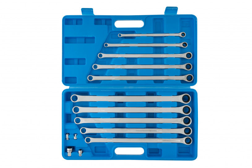 10 PCE Extra Long Ratchet Spanner and Adaptor Set (8-19mm)