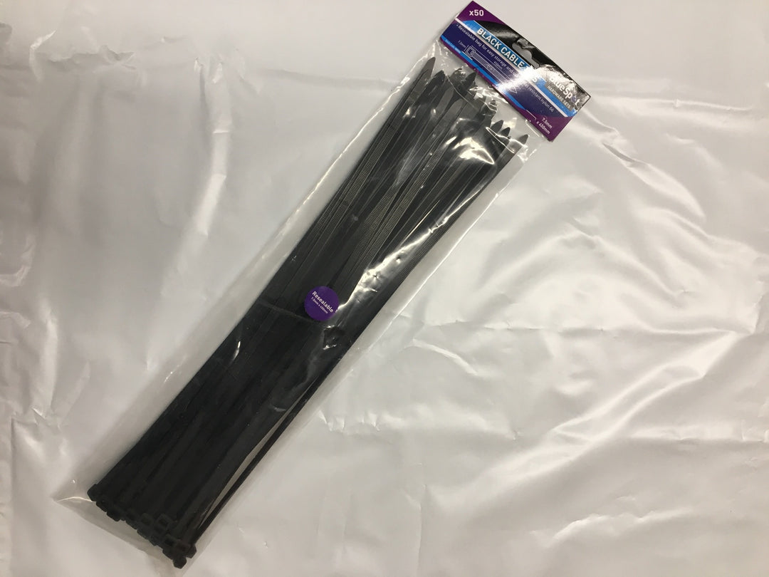 50 Pce 7.5mm x 450mm Black Cable Ties